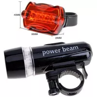 Lampu Senter Sepeda 5 LED Set Paket Depan & Belakang Power Beam