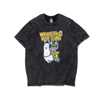 moxie Kaos Washed Wandering With Ilama Unisex Combed 24s Hitam Washed