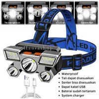 Headlamp Lampu Senter Kepala 5 LED 4 Mode TERANG USB CHARGE HL-54