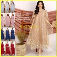 SHIYAN - Long Dress Wanita Brukat Bordir Mutiara Model Nagita Batwing