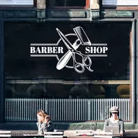 Sticker Barber Shop Wall Cutting Stiker Barbershop Dinding Kaca Tembok