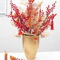 Pot Bunga Tinggi Logam Tembaga Emas Vas Bunga Jumbo Natal Imlek Meihwa