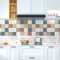 wallpaper dapur anti minyak dan panas motif abstrak kotak warna biru