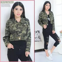 Asia Mode Jaket Jeans Army Crop Wanita Body Pendek Loreng Cewek