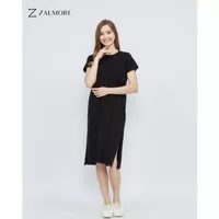 Zalmore Basic Midi Dress with Slit Premium Cotton