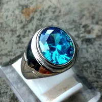 Cincin Batu Permata Blue Topaz London Oval Cutting