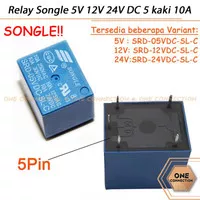 Relay Songle 5V 12V 24V DC 5 kaki pin relay SRD 5VDC 12VDC 24VDC 10A