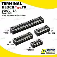 Terminal Block Block Kaca 15A TB 1503 1504 1506 1512 3P 4P 6P 12P Pin