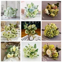 Green Artificial Flowers Peony Tea Rose Autumn Silk Fake Flowers for