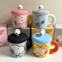 Mug Cangkir Gelas Tutup Maskot Keramik Karakter Kartun Snoopy Peanuts