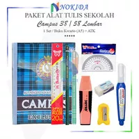 Nokida 1 Set Perlengkapan Sekolah [SMP/SMA/Kuliah] / Paket Alat Tulis Sekolah / Perlengkapan Alat Tulis / Buku Tulis Campus / Buku Catatan / Buku Kampus 36 Penggaris Butterfly Rautan Pensil 2b Pulpen Jel Penghapus Besar Tipe X Joyko