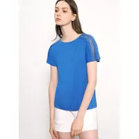 Atasan Wanita - Bobo Tokyo - Boat Neck T-shirt With Lace Trim - Blue