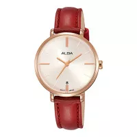 Alba AG8J64X1 Ladies Silver Dial Red Leather Strap