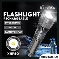 Senter USB Super Terang Type C Brighty Flashlight XHP50 Tahan Air