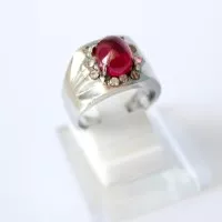 Cincin Batu Akik Siyem / Siem / Siam Merah Monel Tabur Permata Monel