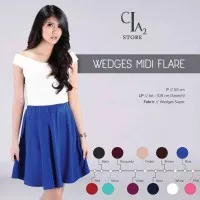 Wedges Midi Flare Skirt Black-Navy-Blue-White-Red