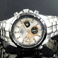 jam tangan Casio Edifice silver plat white list gold terbaru