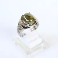 Cincin Batu Akik Pecah Seribu Hijau - Cincin Batu Pria Monel Silver