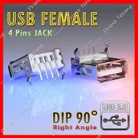 Soket USB Jack Female DIP Right Angle Konektor Tipe A