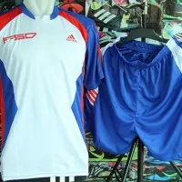 Baju Setelan Adidas Prisma Putih Biru Futsal,Gym,Volly,Olahraga Kaos