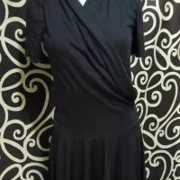 D68-01 - Dress / Terusan Wanita Gaun Formal Kaos Hitam Dada Menyilang