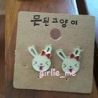 red bow rabbit korean earings