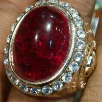 Cincin Titanium Tanam Batu Akik Pecah Seribu Merah