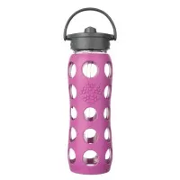 LifeFactory 22 oz Glass Water Bottle Straw Cap BPA Free Huckleberry