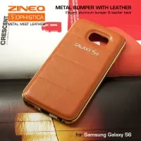 Samsung Galaxy S6 Hybrid Metal Bumper & Leather Back Hard Case Coklat
