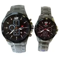 Jam Tangan Couple Swiss army SA 2292 Silver Black Original