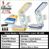 Kipas Emergency+Lampu Emergency 20Led Recharger Mitsuyama