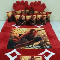 Karpet Karakter printing Spiderman warna merah, bahan bulu rasfur