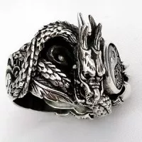 Cincin Pria The Dragon and Yin Yang Titanium Steel Ring Naga Yinyang