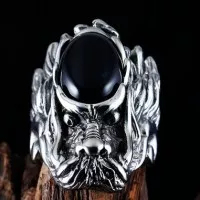 Dragon Head Titanium Ring - Cincin Pria Kepala Naga Batu Hitam