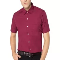 VM Kemeja Pendek Polos Slimfit Merah Maroon - Casual Formal Shirt