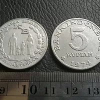 Koin 5 Rupiah Kb Besar Aluminium Thn 1974