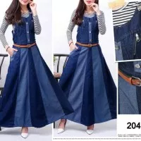 Overall jeans stripe jumpsuit hijabers with inner werpak hijab jumper