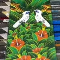 Lukisan  Burung  latar belakang Bunga Kembang Sepatu