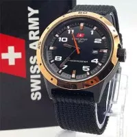 Jam Tangan Swiss Army Tali Kanvas Original SA-1127 Black Rose Gold