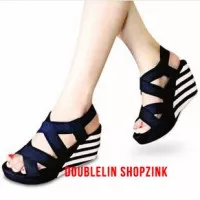 Sepatu Wedges Q01 Belang Wanita Elegan Cantik Hitam Putih Grosir Lucu