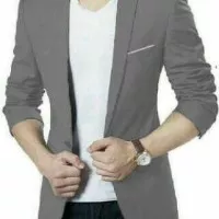 Blazer Jas Pria Cowok Grey Abu Polos elegan Casual Formal Resmi Hug