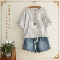 Ruflle Frill sleeve top blouse baju jepang korea fashion kawai mori