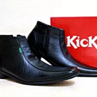 Sepatu Pantofel Kickers Pria Formal Zipper High Kulit Asli [BLACK]