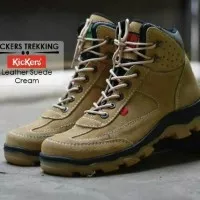 Sepatu safety boot kulit asli kickers trekking cream abu