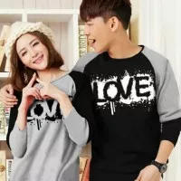 z79001. Cp love grey | Baju Kaos Couple Tangan Panjang