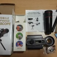 Lensa Tele Zoom 12x + Holder Lipat universal & mini tripod untuk HP