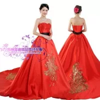 Wedding Dress Trailing- Gaun Pengantin Ekor Merah Satin Korea 2016