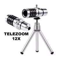 Lensa HP Telezoom 12x Telescope Universal Kamera Tele Zoom + Tripod