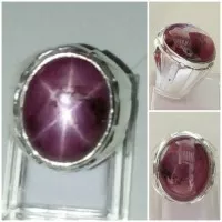 Cincin Perak 925 batu mulia Natural Ruby Star 6 Ray mid size