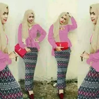 Hijab Pink Peplum Tribal Set 3in1